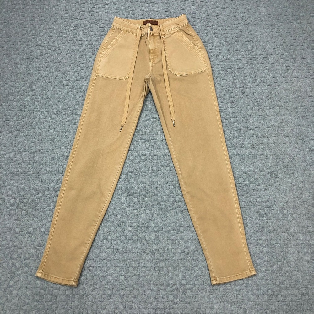 Judy Blue Jeans Womens 0/24 Beige High Rise Tapered Drawstring Stretch Denim